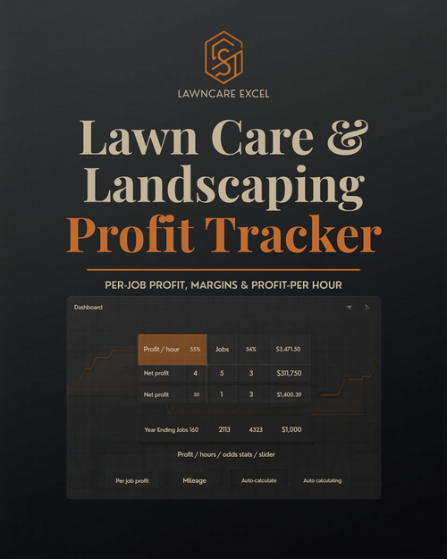 Lawn Care & Landscaping Profit Tracker preview (dark) — per-job profit, margins, profit per hour — Snatched Schedule