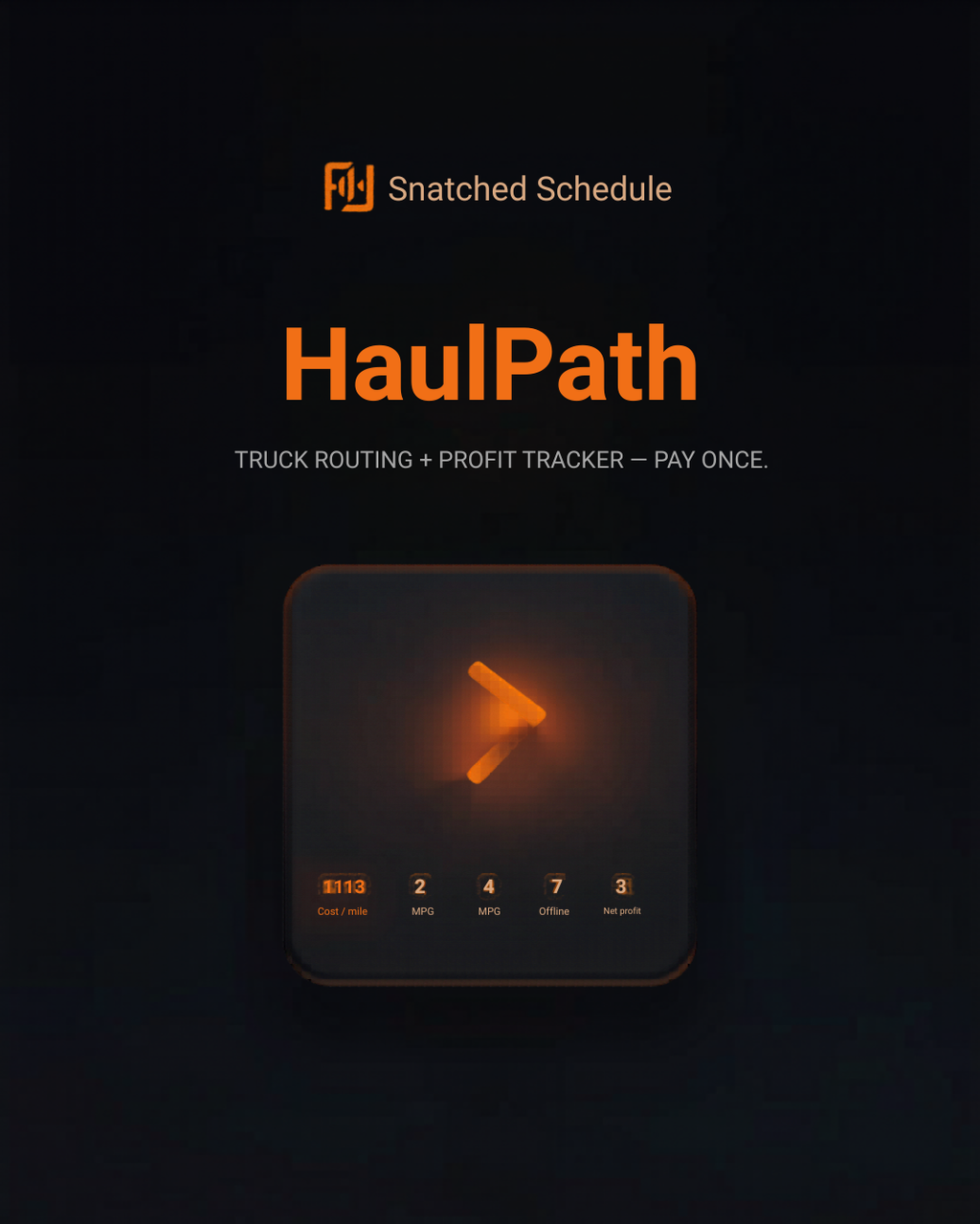 HaulPath — truck routing + profit tracker, pay once (dark) — Snatched Schedule