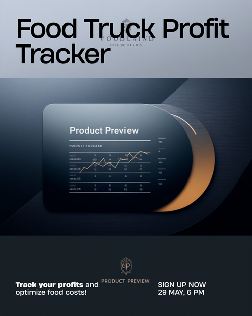 Food Truck Profit Tracker preview (dark) — food cost %, prime cost, sales by event — Snatched Schedule